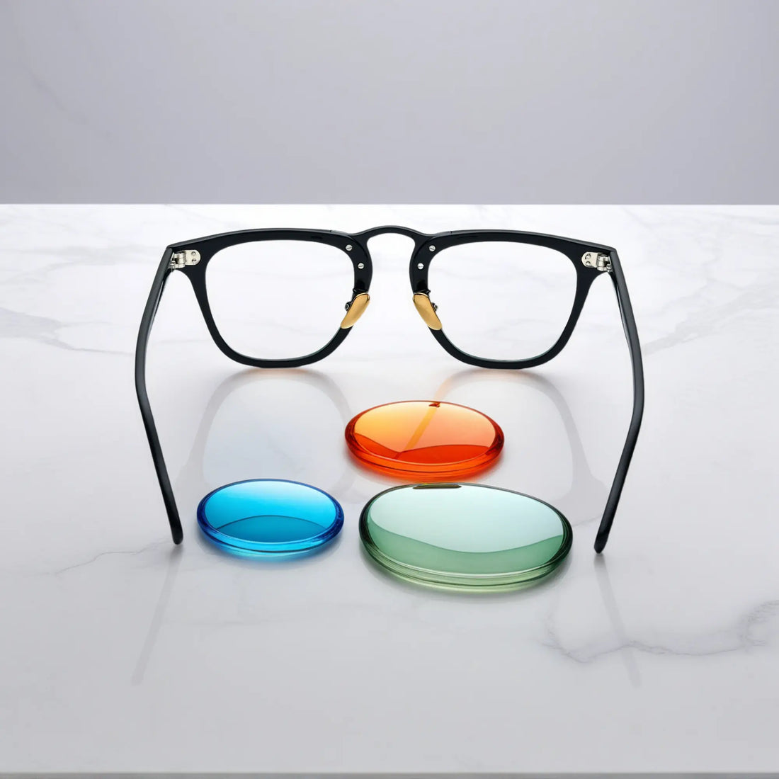 Back angle of VoyueLens™ VL19214 black square acetate eyeglasses showing inner frame construction and ergonomic fit.