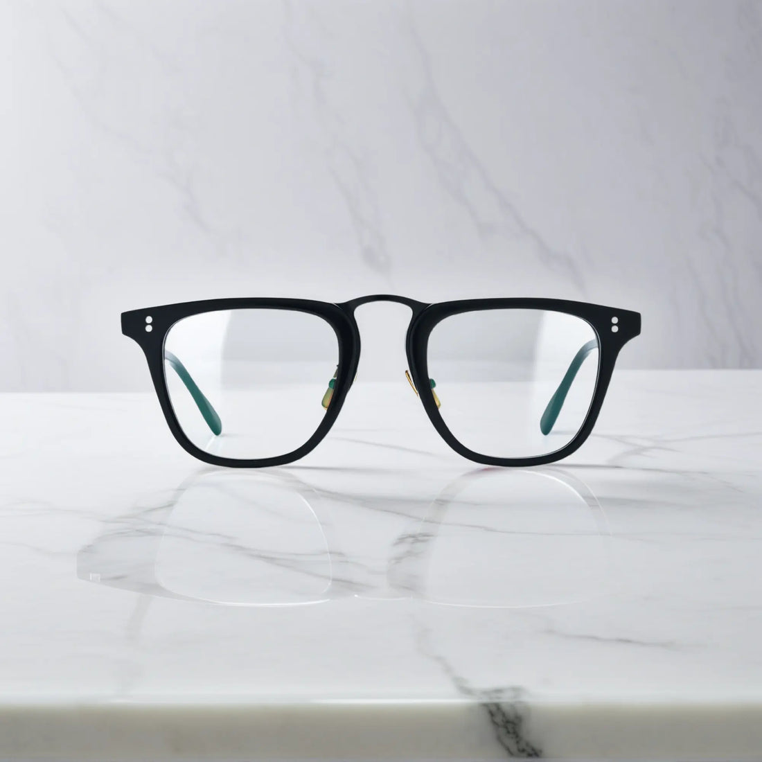Front-facing shot of VoyueLens™ VL19214 black acetate square eyeglasses featuring sleek polished finish and bold frame.