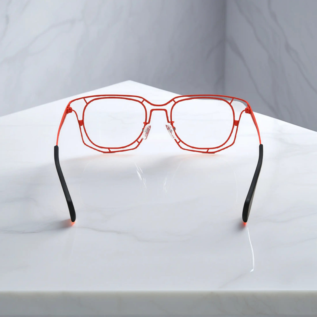 Rear view of Amber Blaze frame with color-blocking temples