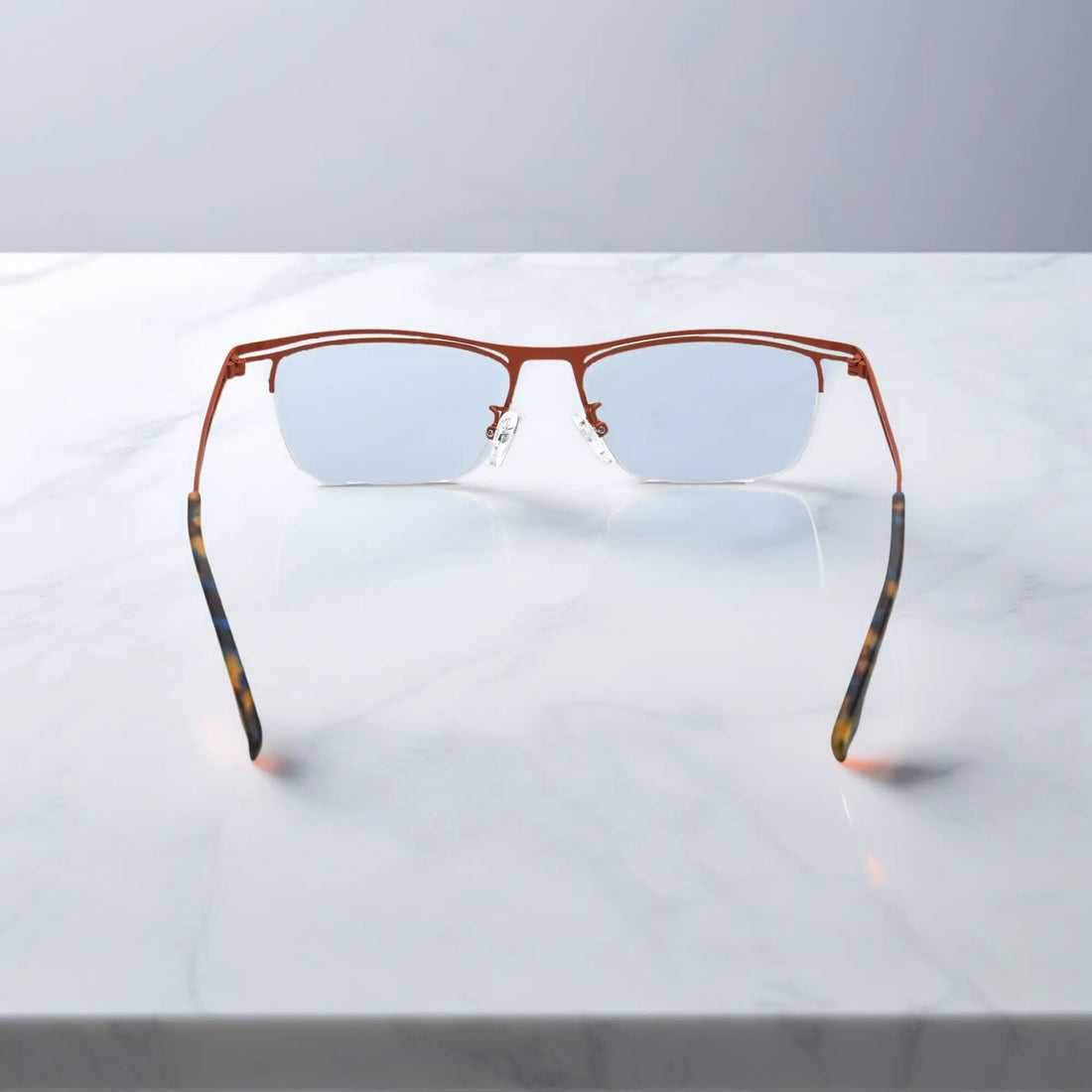 VoyueLens™ Amber Bronze titanium semi-rim eyeglasses back view