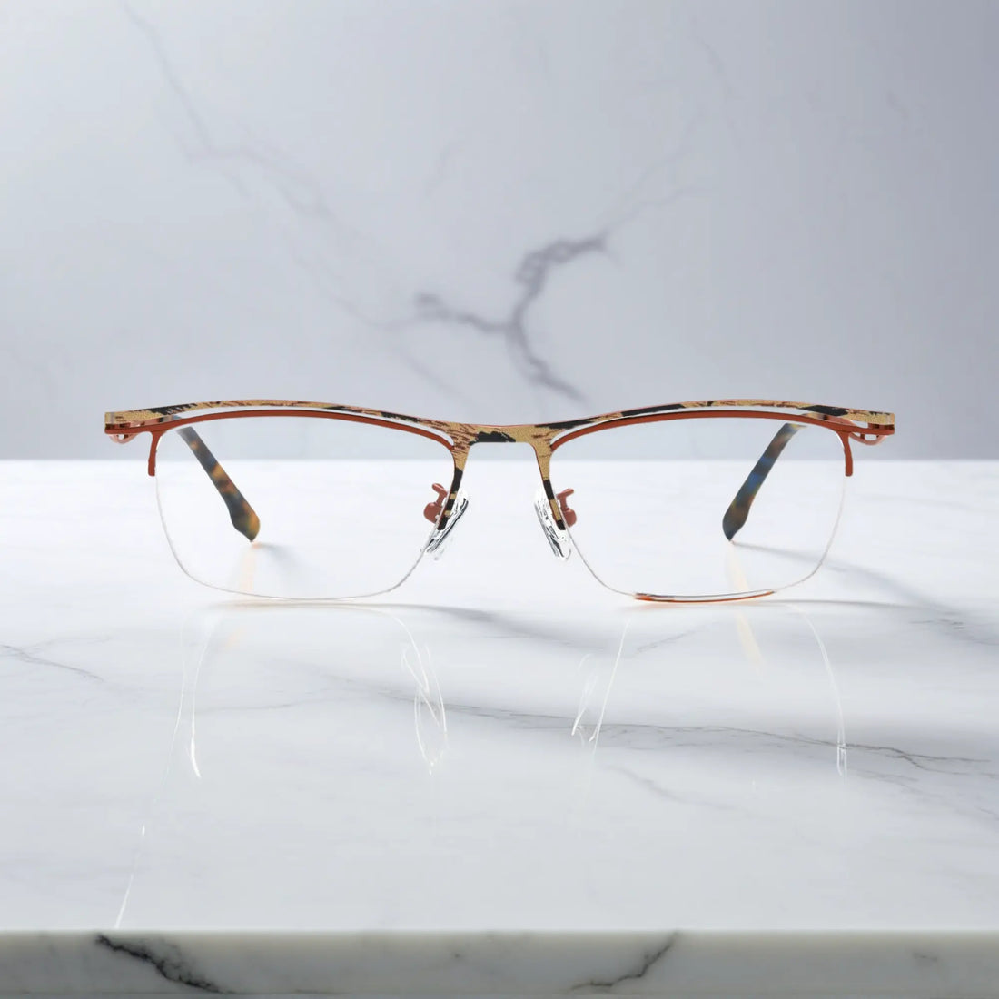 VoyueLens™ Amber Bronze titanium semi-rim eyeglasses front view