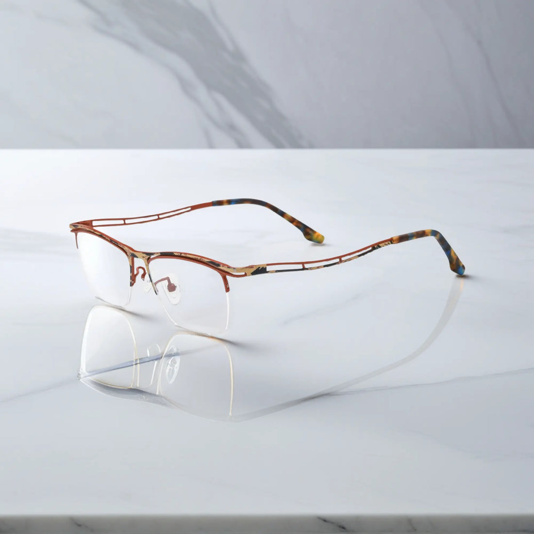 VoyueLens™ Amber Bronze titanium semi-rim eyeglasses side view