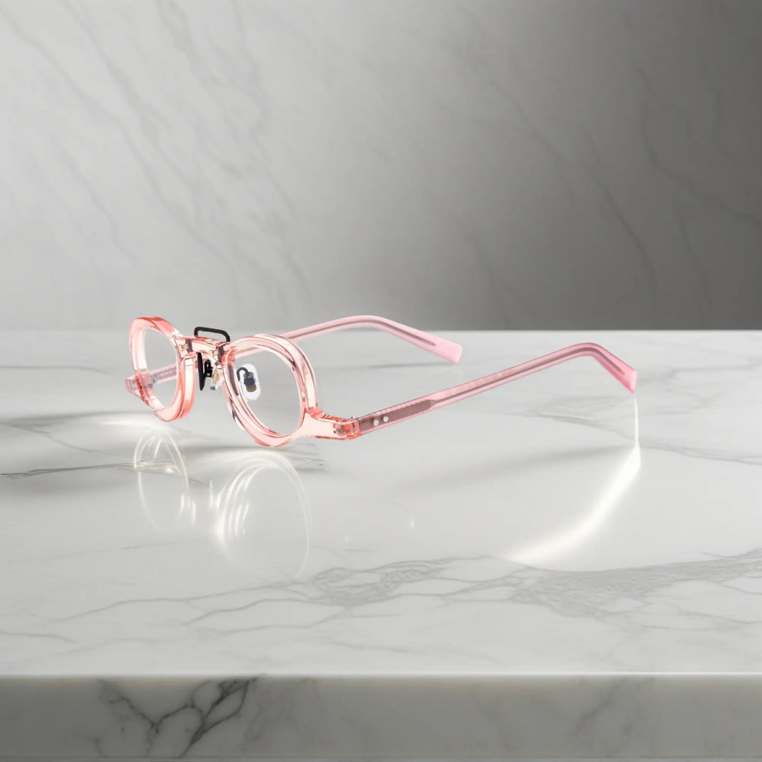 Side view of VoyueLens™ Baby Pink lightweight geometric eyeglass frames