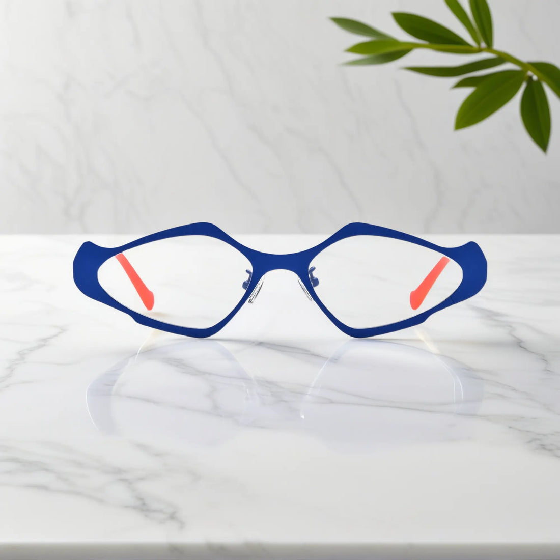 VoyueLens™ VL185811 eyeglasses in Blue Lime – front view of polygon titanium frame