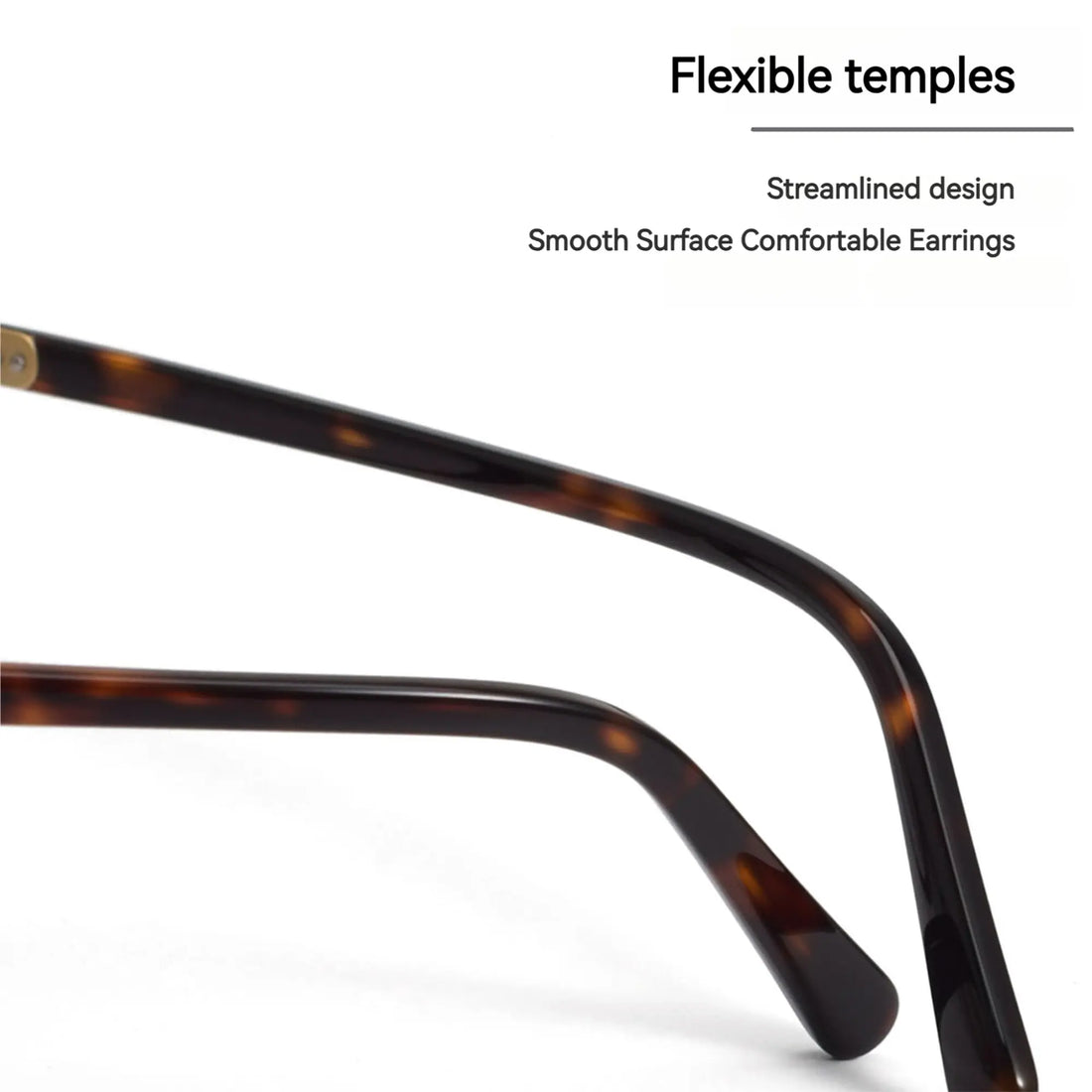 Tortoise eyeglasses flexible temple detail