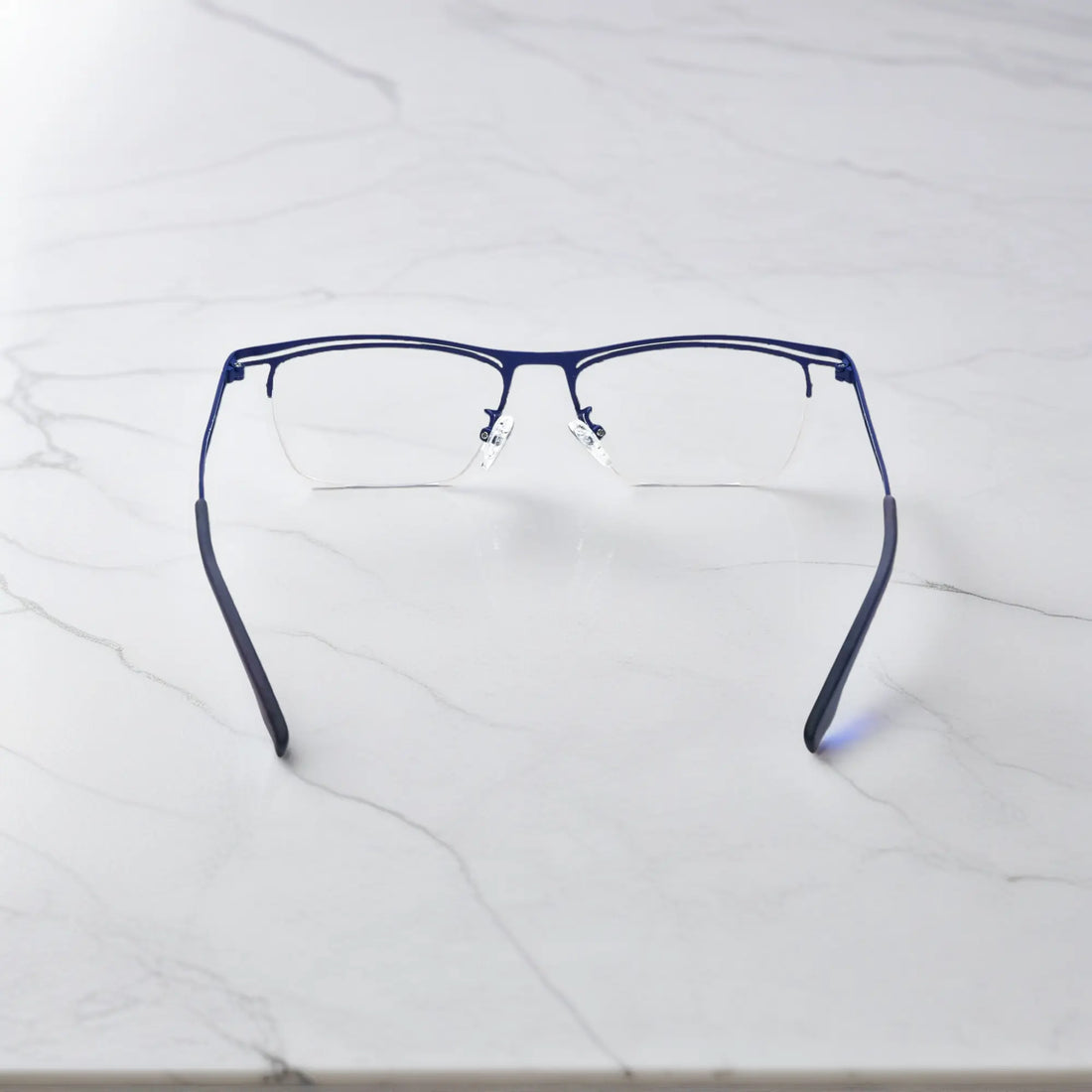 VoyueLens™ Cobalt Wave titanium semi-rim eyeglasses back view