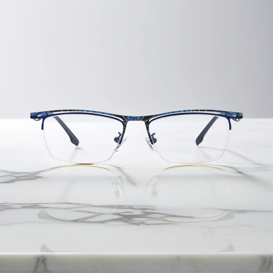 VoyueLens™ Cobalt Wave titanium semi-rim eyeglasses front view