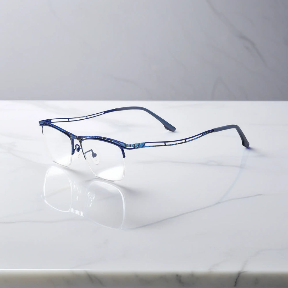 VoyueLens™ Cobalt Wave titanium semi-rim eyeglasses side view