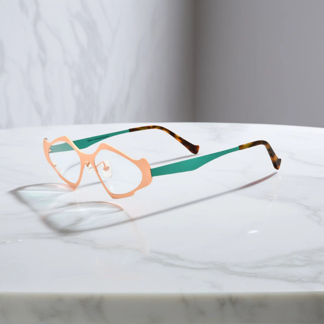 Side profile of VoyueLens™ VL185811 Coral Jade titanium geometric eyeglasses