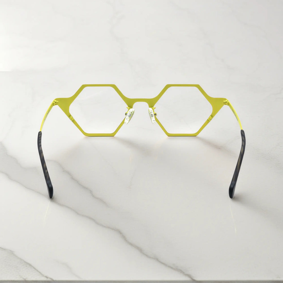 Back view of VoyueLens™ VL185881 in Electric Bloom – bold titanium polygon frame