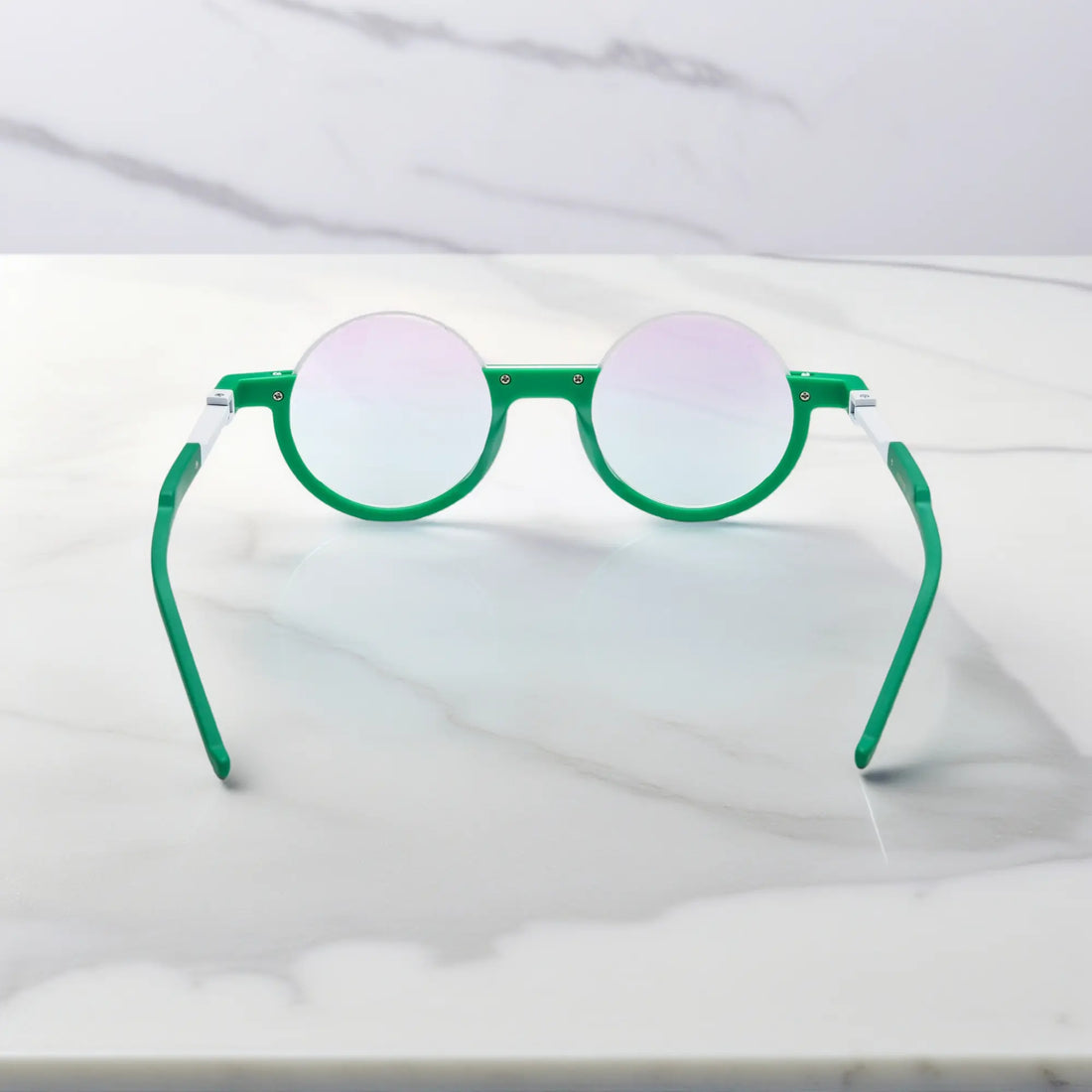 Back perspective highlighting the clean and icy tones of the Emerald Ice acetate frame.