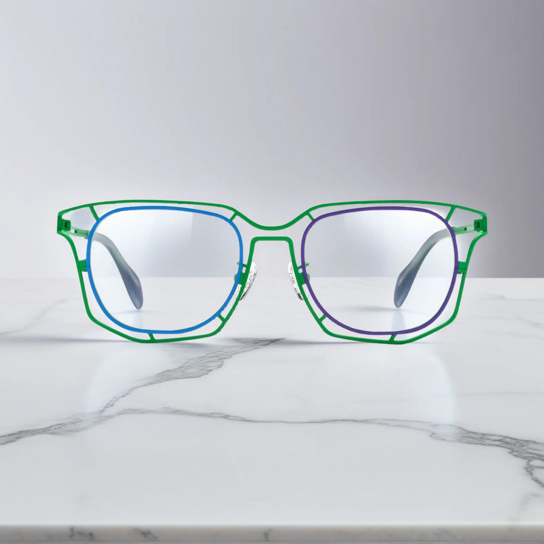 Front view of VoyueLens™ VL185865 in Emerald Twilight – dual-tone green/purple glasses