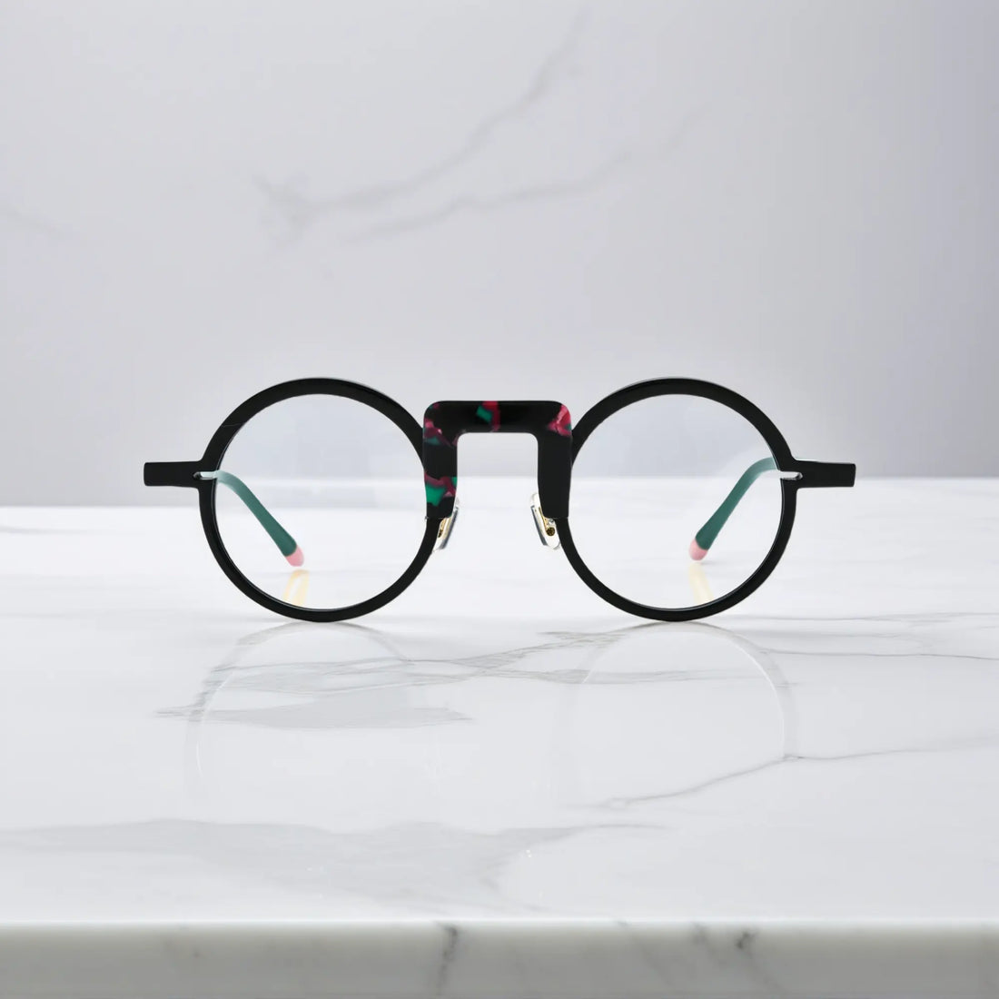 Rear view highlighting bridge and temple design of Scarlet Noir frame