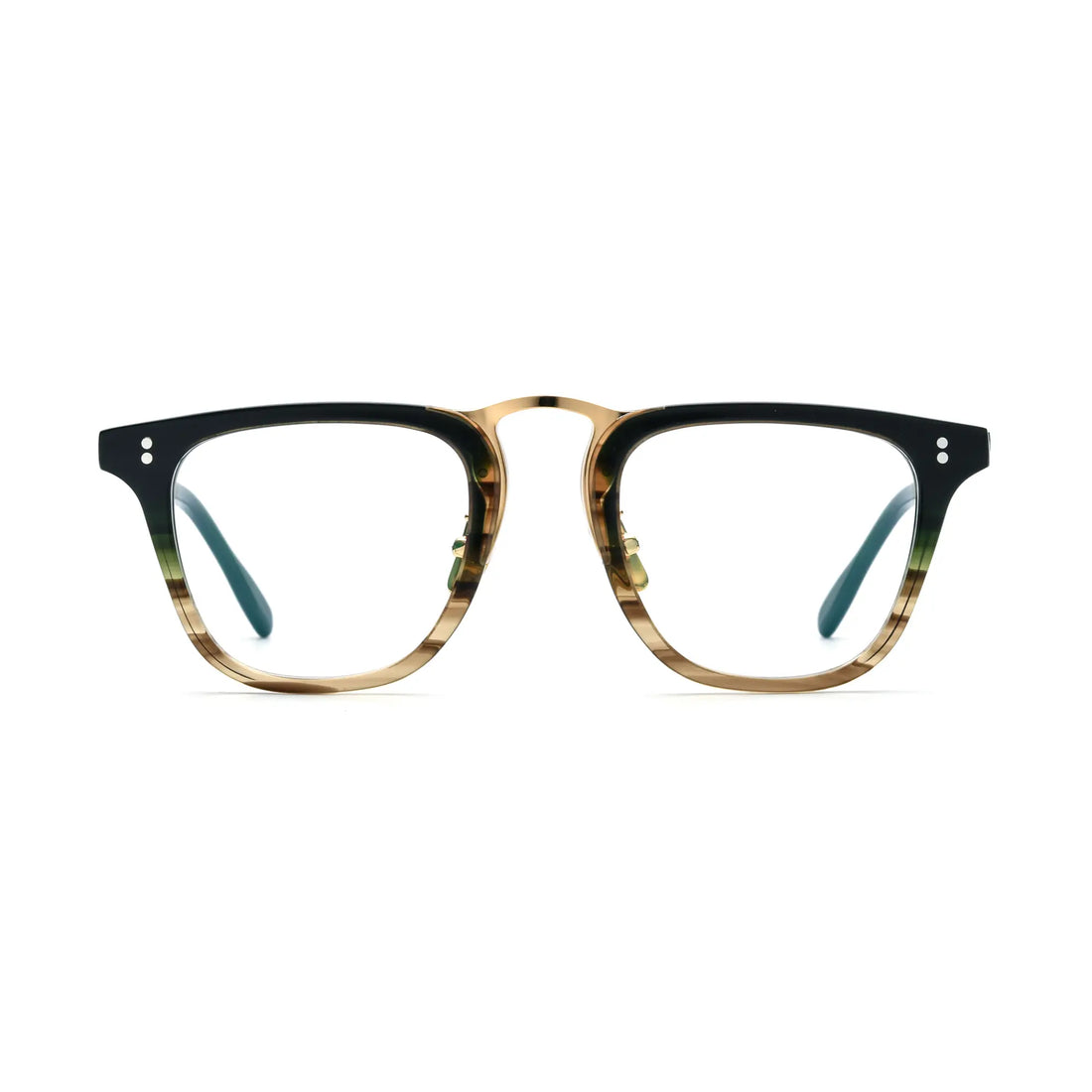 VoyueLens™ Gold Striped Artisan Acetate Square Eyewear – Front View – SKU VL19214-GS