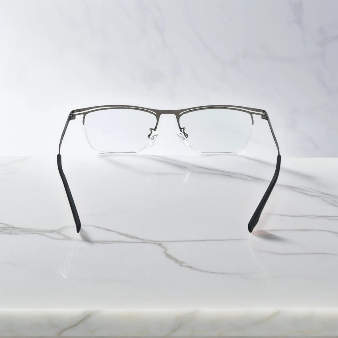 VoyueLens™ Graphite Gray titanium semi-rim eyeglasses back view