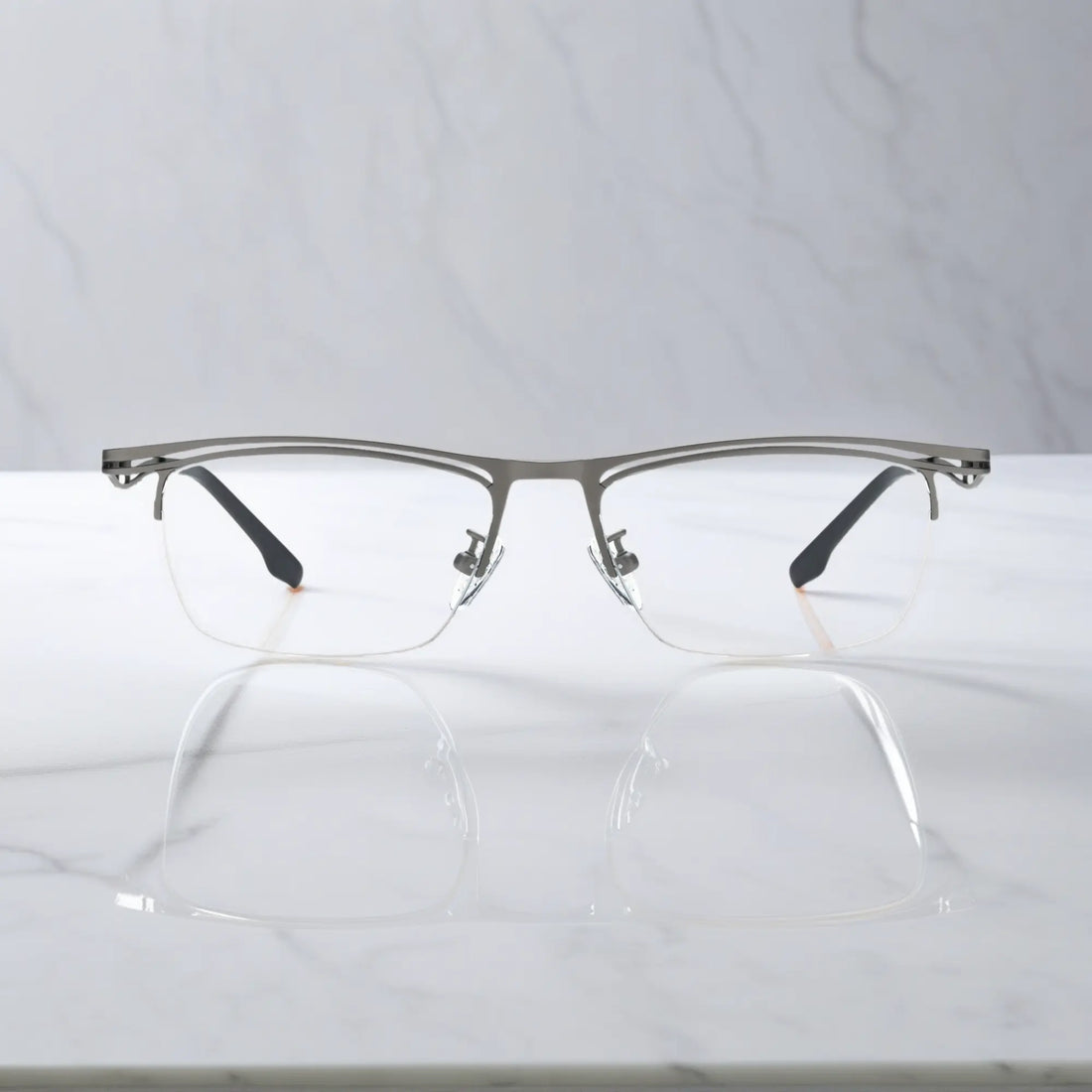 VoyueLens™ Graphite Gray titanium semi-rim eyeglasses front view