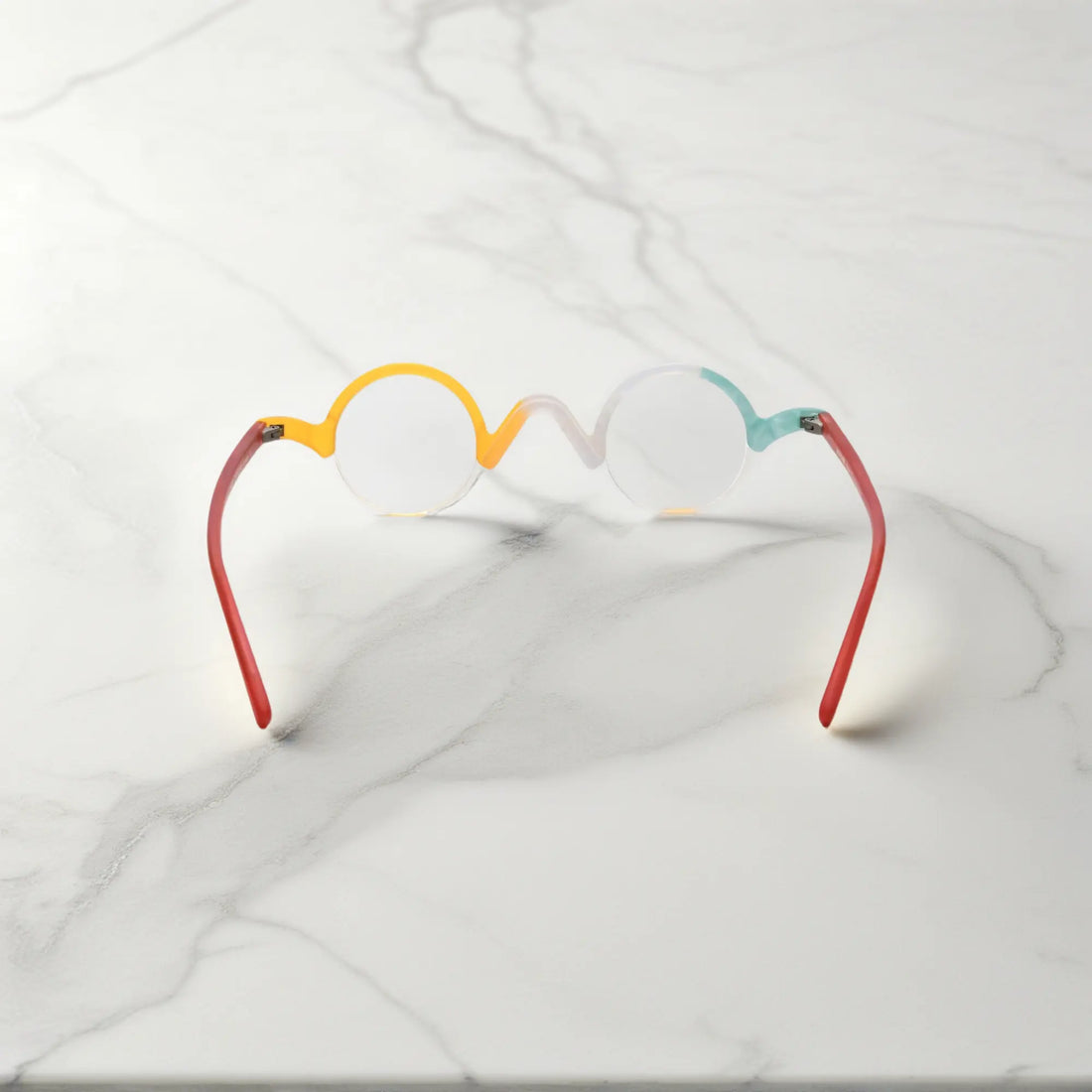 Back view of VoyueLens™ Ivory-Orange semi-rimless browline eyeglasses highlighting matte frame structure.