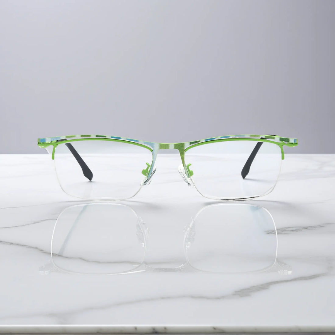 VoyueLens™ Lime Stripe titanium semi-rim eyeglasses front view