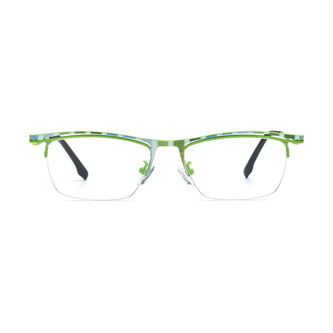 VoyueLens™ Lime Stripe Semi-Rim Eyeglasses – Front View – SKU VL185890-C1