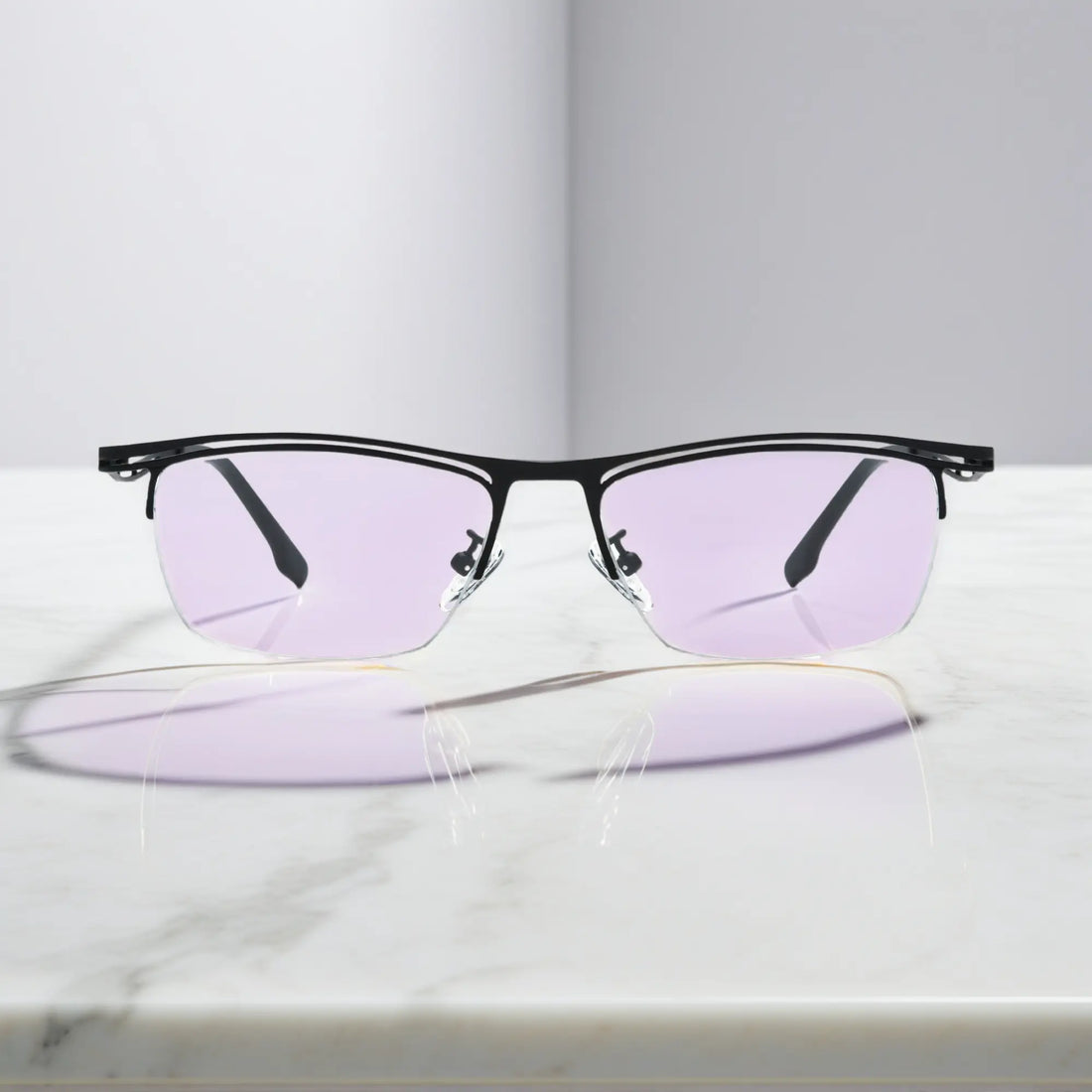 VoyueLens™ Matte Black titanium semi-rim eyeglasses front view