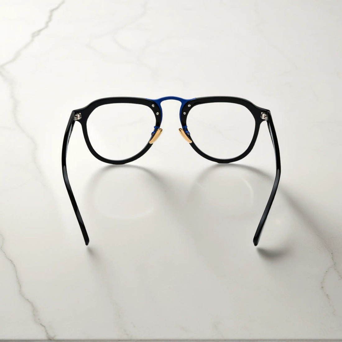 Rear view of VoyueLens Midnight Blue Accent black blue aviator eyeglasses