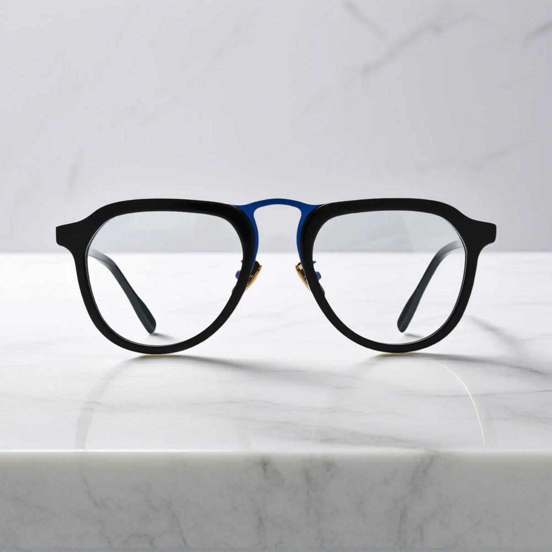 Front view of VoyueLens Midnight Blue Accent black blue aviator eyeglasses
