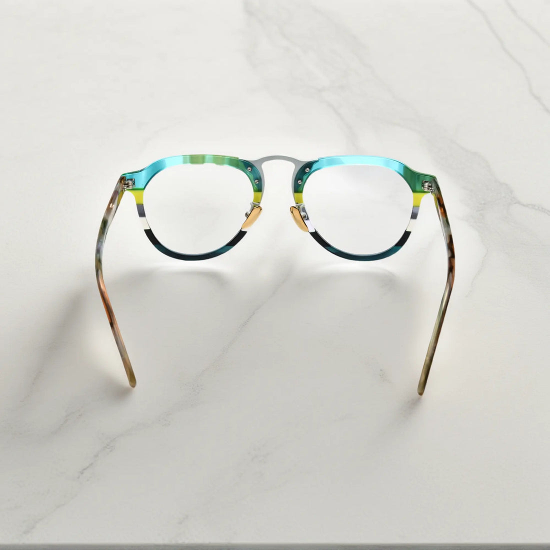 Rear view of VoyueLens Mint Cream Tortoise mint yellow tortoise shell aviator glasses