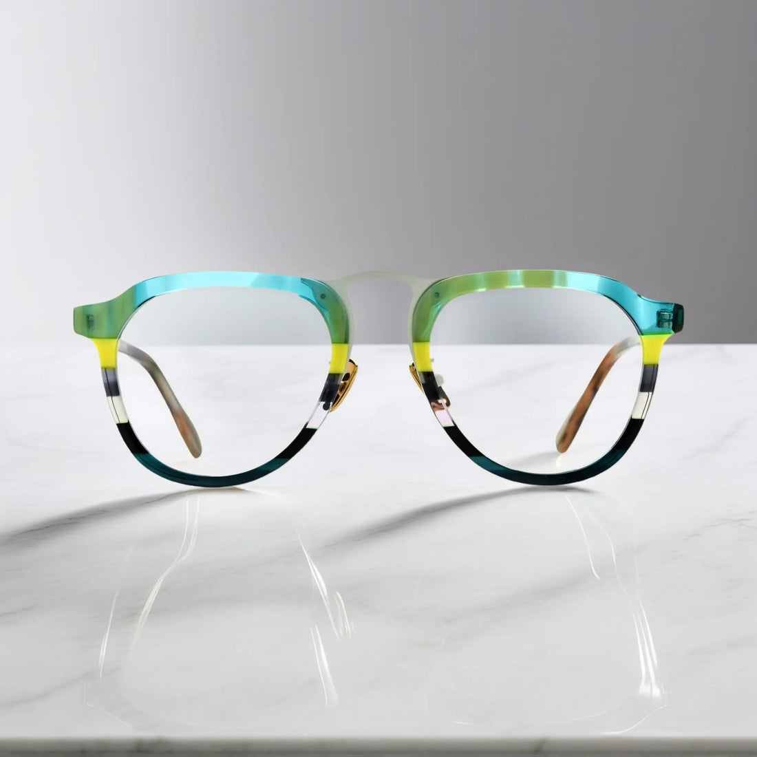Front view of VoyueLens Mint Cream Tortoise mint yellow tortoise shell aviator glasses