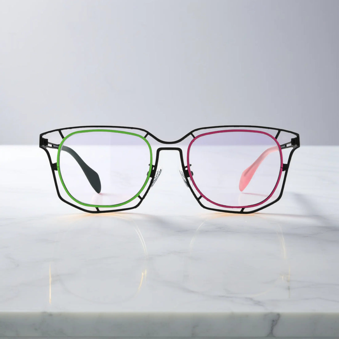 Front view of VoyueLens™ VL185865 in Mint Pink Fusion – color-block titanium glasses