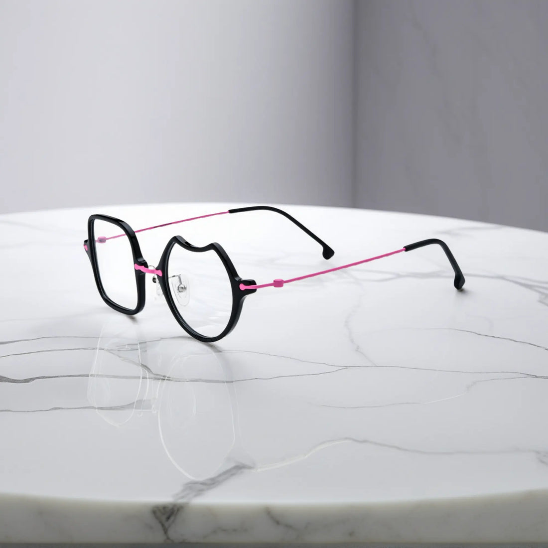 Side View of VoyueLens™ Neon Bloom stylish asymmetric eyeglasses VL185842-C6. Side profile emphasizing the sleek titanium temples and ergonomic curve.