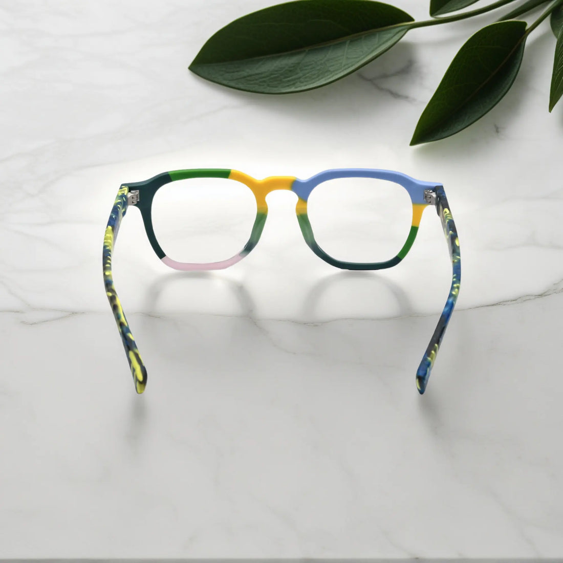 Rear view of VoyueLens™ VL19358 Ocean Tortoiseshell acetate-eyewear, showing full-frame construction and smooth matte finish.