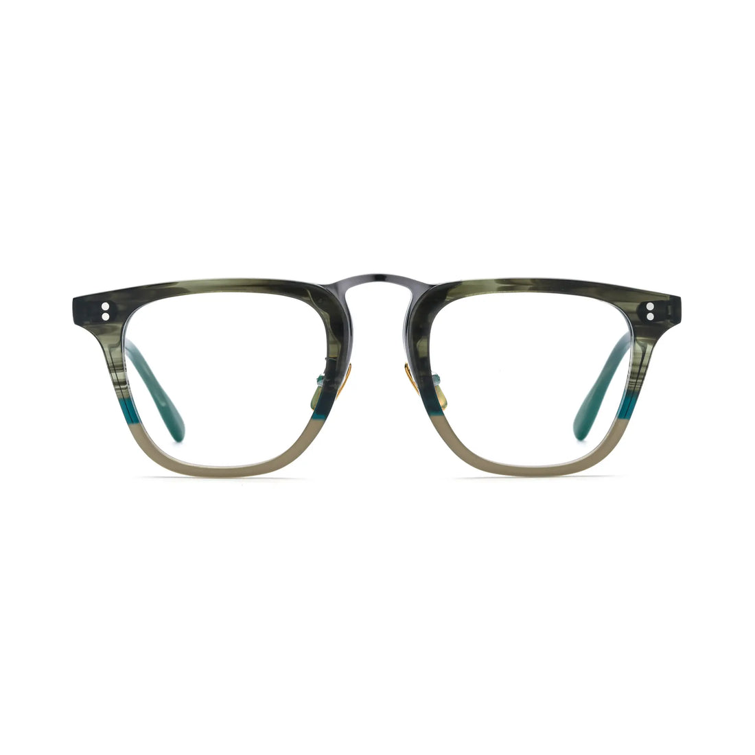 VoyueLens™ Olive Striped Artisan Acetate Square Eyewear – Front View – SKU VL19214-OS