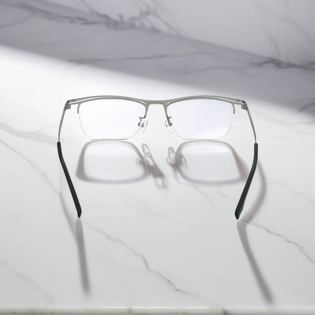 VoyueLens™ Silver Alloy titanium semi-rim eyeglasses back view