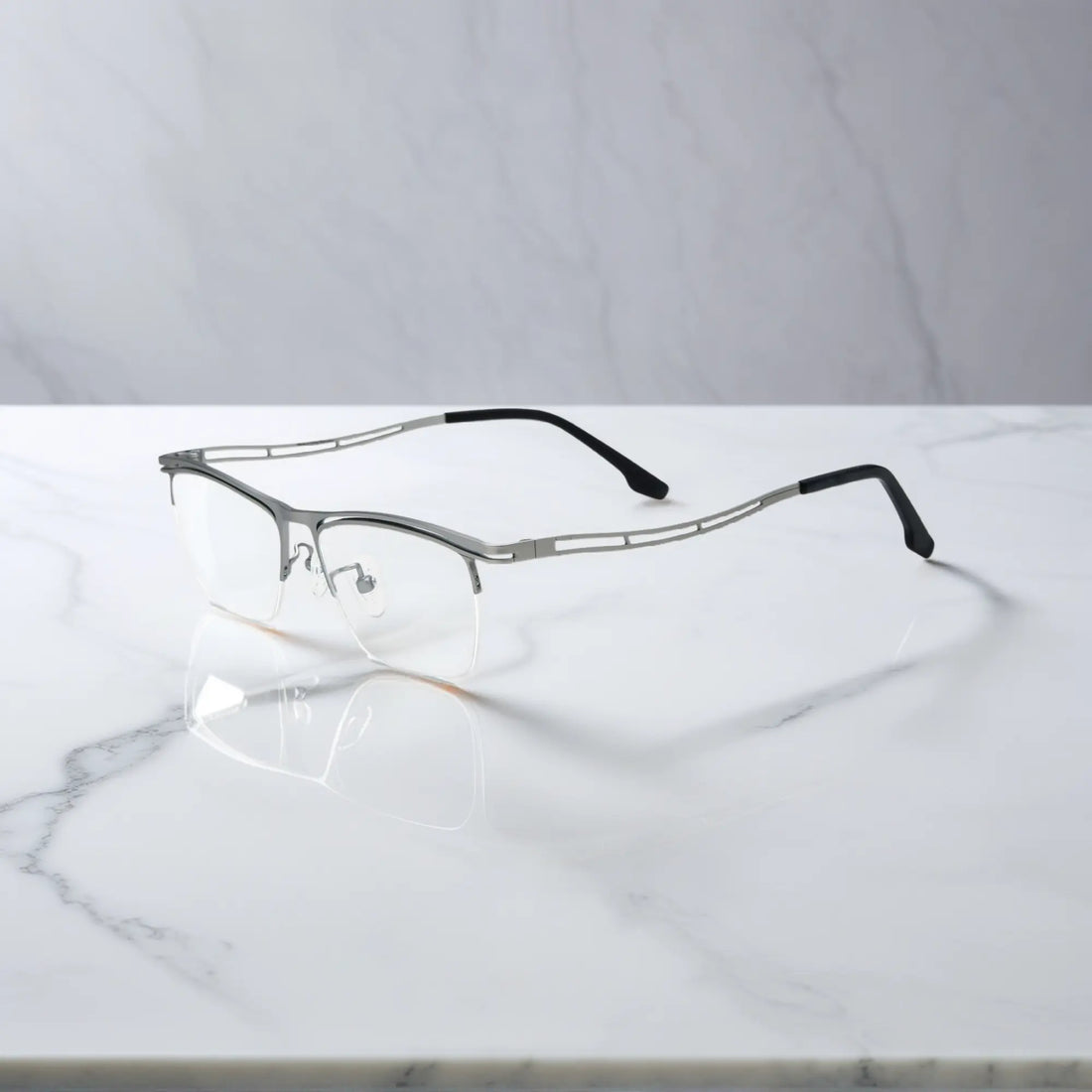 VoyueLens™ Silver Alloy titanium semi-rim eyeglasses side view