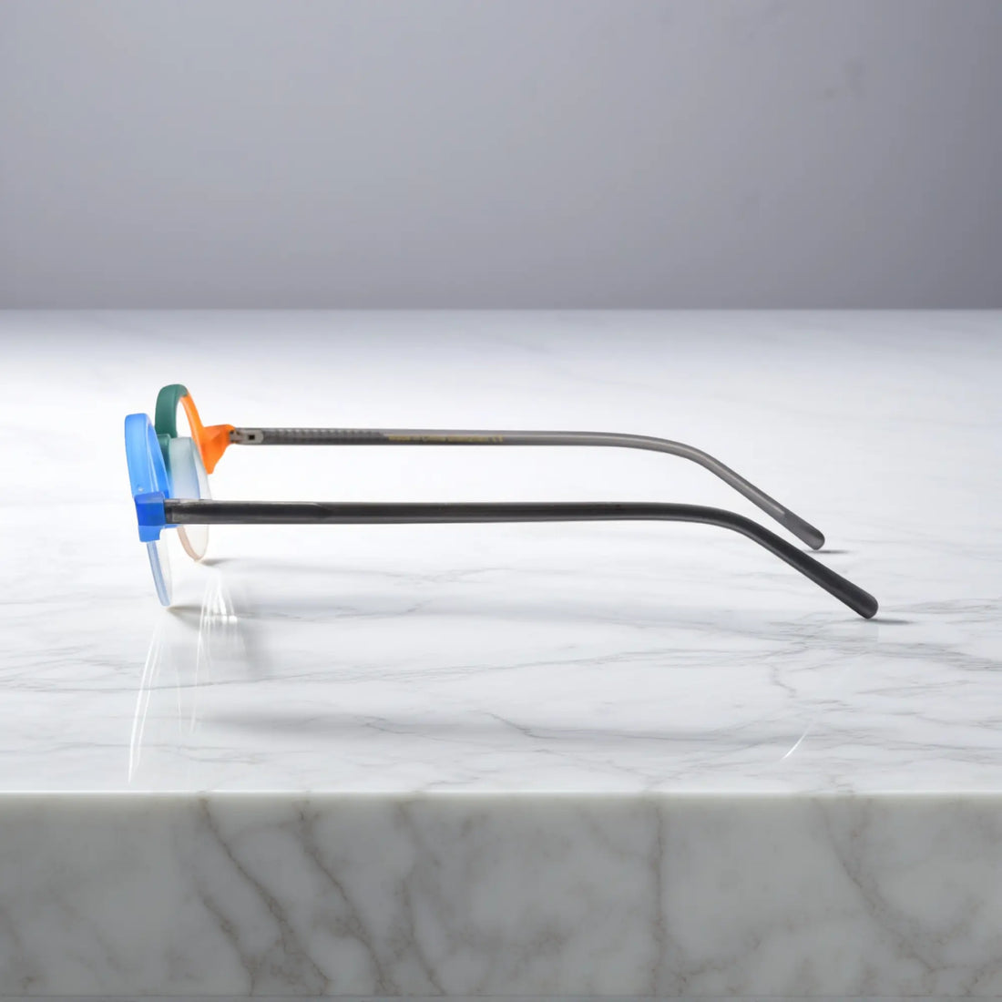 Side reference for VoyueLens™ Teal-Blue semi-rimless browline eyeglasses, showing temples.