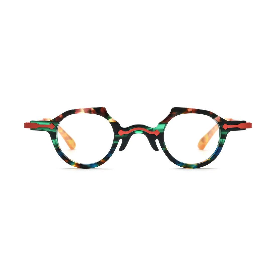 VoyueLens™ Tortoise Green Flame Round Glasses – Front View – SKU VL19341-C5