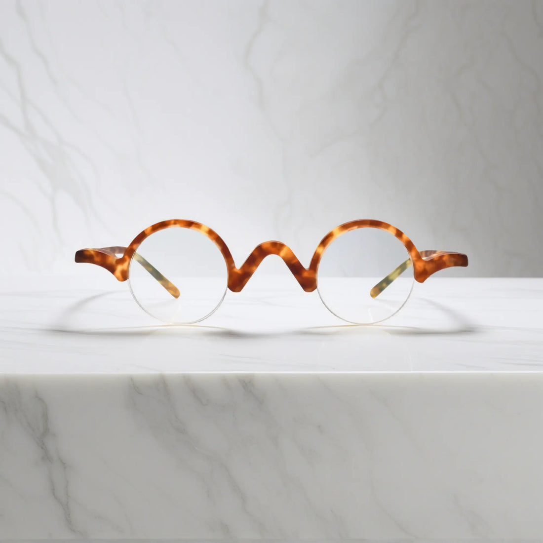 Front view of VoyueLens™ Tortoiseshell semi-rimless browline eyeglasses with classic tortoise matte pattern.