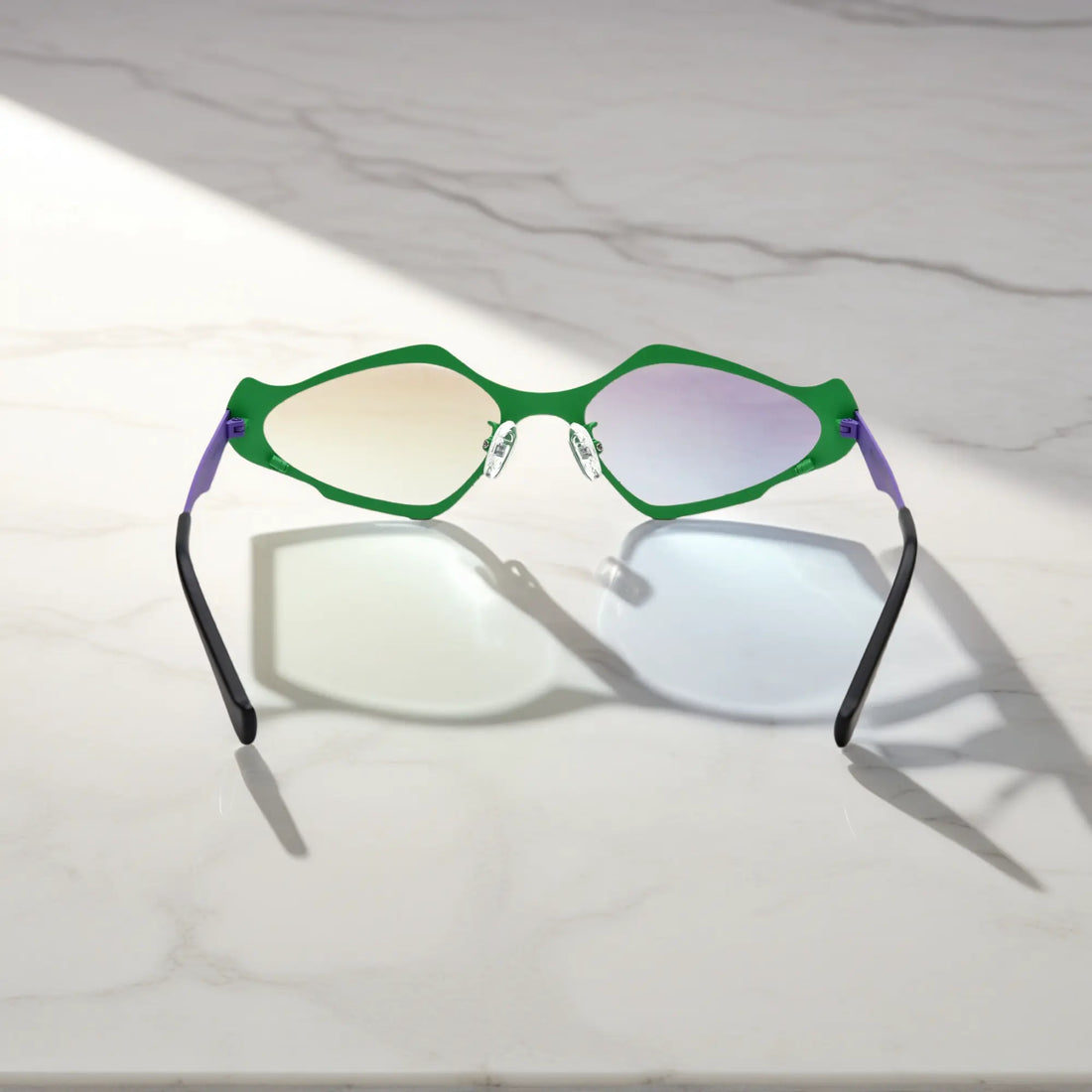 Back view showing temple structure of VoyueLens™ VL185811 in Violet Green