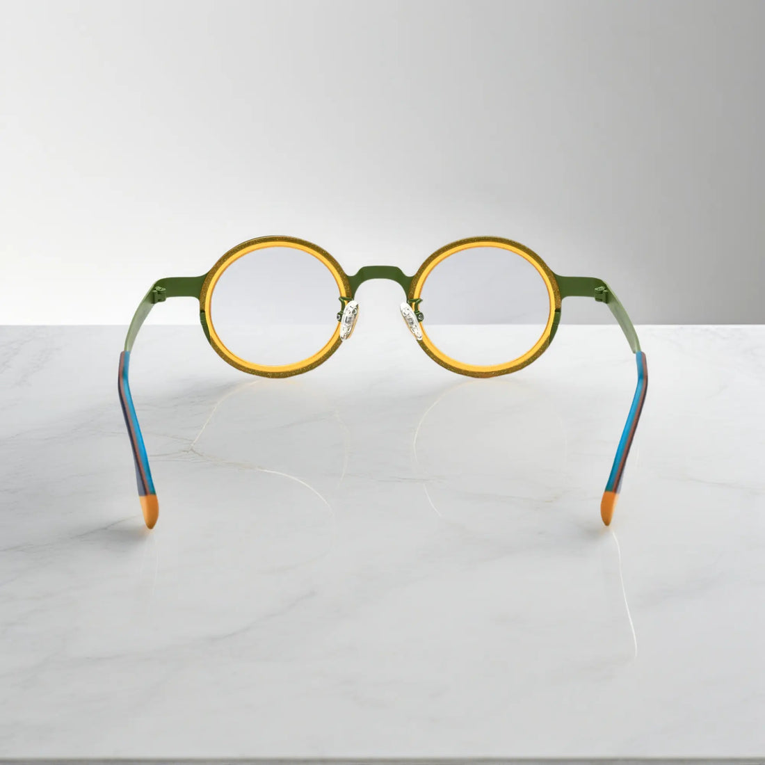 Rear angle of Olive Citrus round glasses