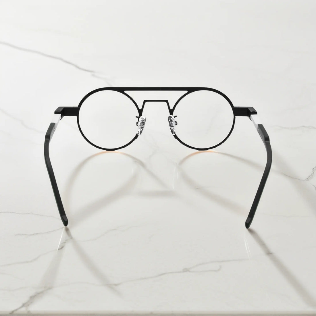 Rear angle displaying the ergonomic nose pads and lightweight design in Graphite Black matte titanium frame for a modern minimalistic look