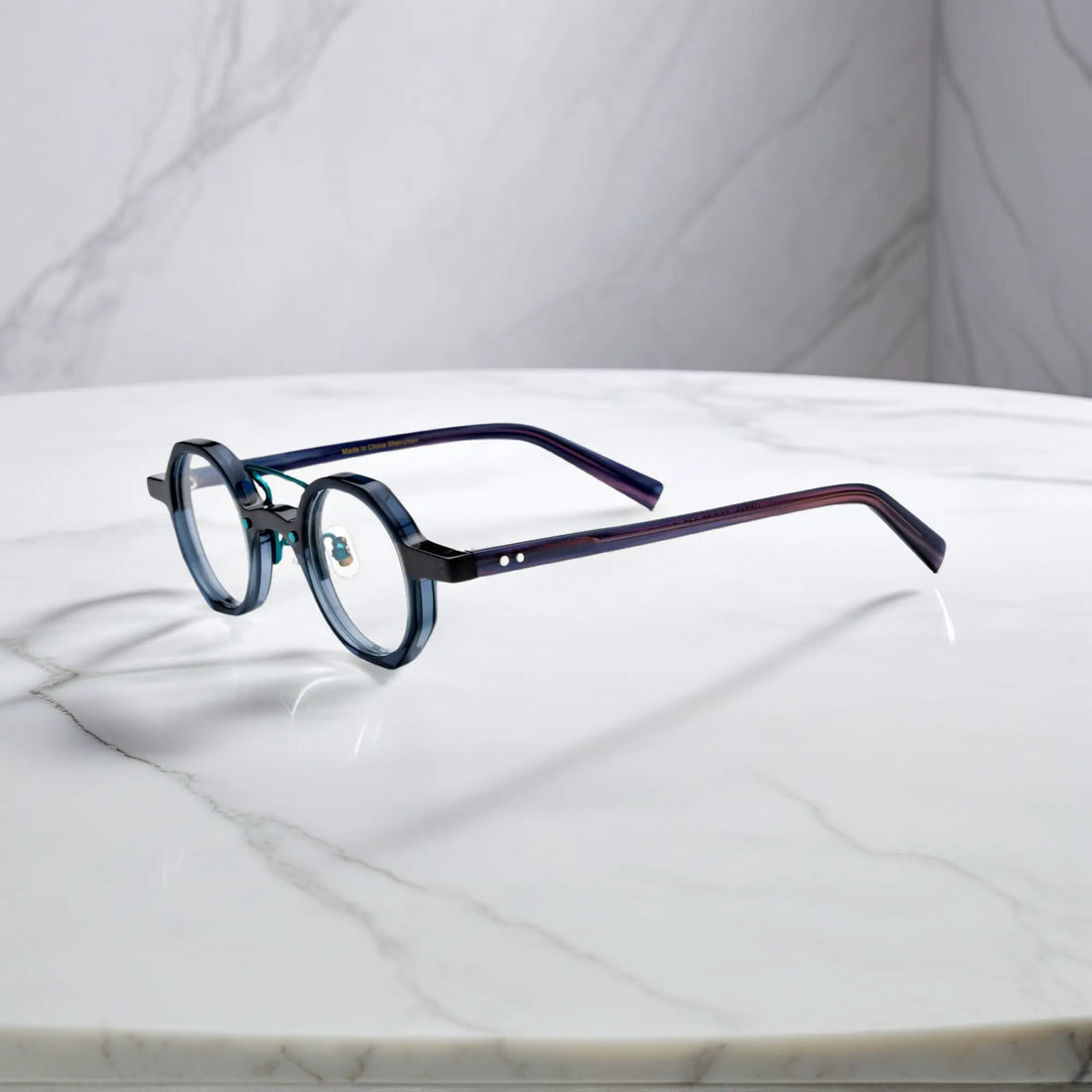 Side profile view of VoyueLens™ VL19244 acetate eyeglasses in Forest Grey Mist designed for petite faces