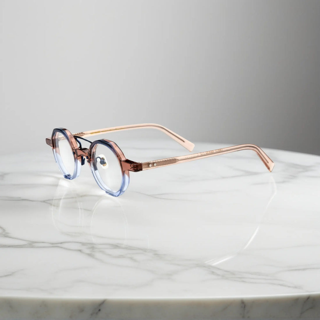 Side view highlighting durable acetate frame of VoyueLens™ VL19244 small face eyeglasses in Mocha Blue Blend