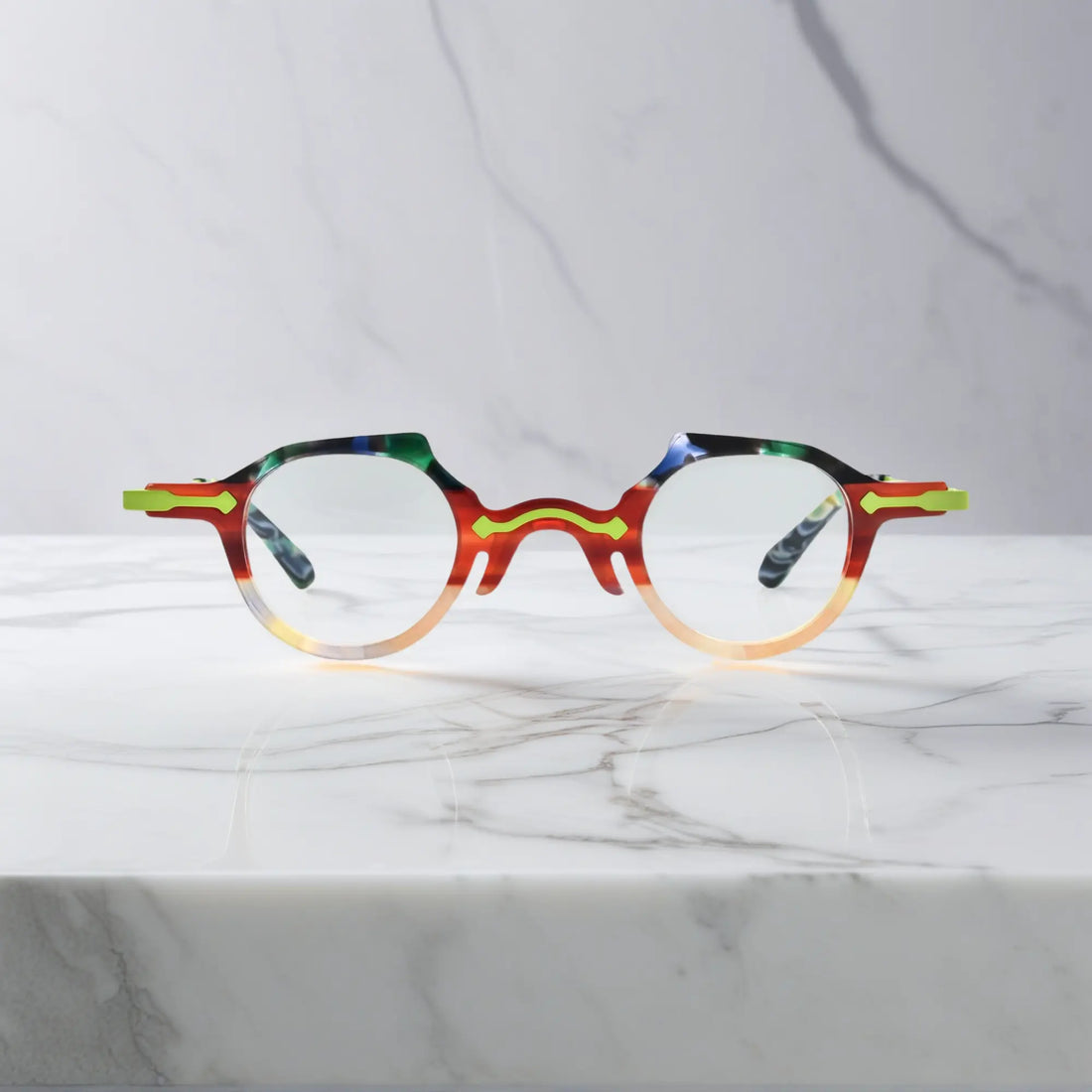 Front image of VoyueLens™ VL19341 in subtle champagne-clear acetate, featuring minimalist design with lightweight elegance.