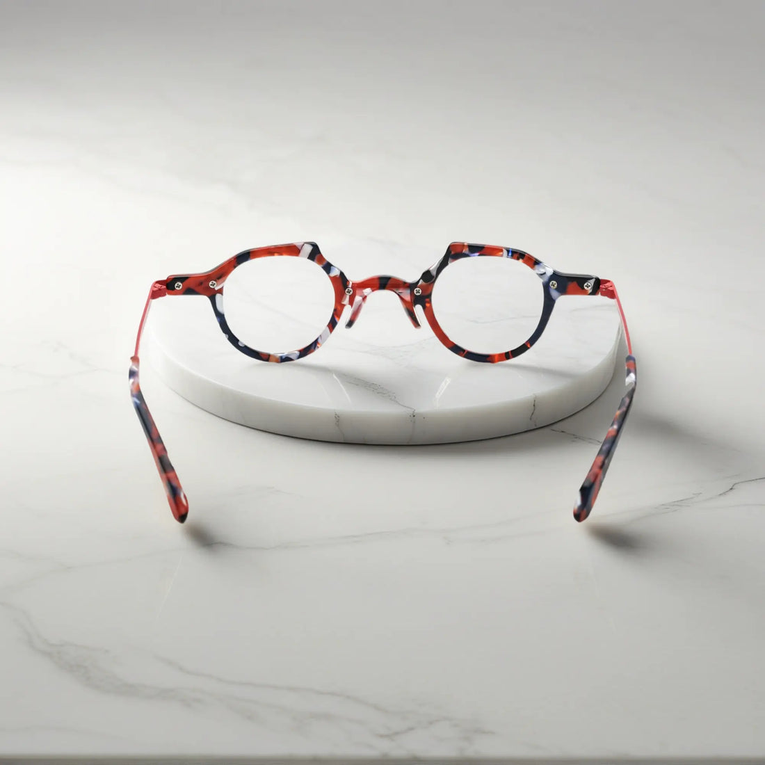 Rear angle of ink black VL19341 glasses emphasizing structural integrity and bold two-tone palette.