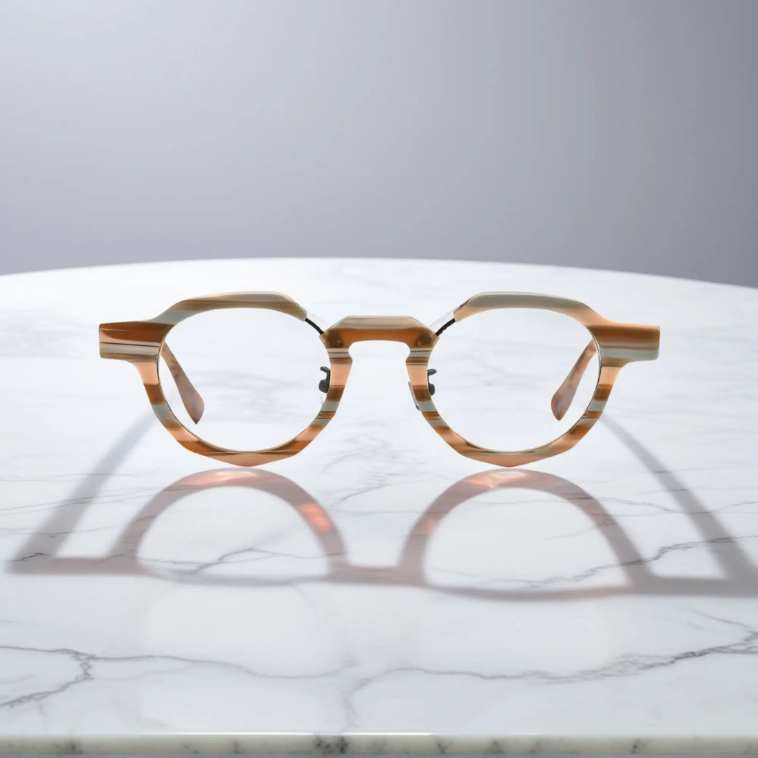 Front view of VoyueLens™ Amber Drift VL19378 eyeglasses with warm amber striped frame