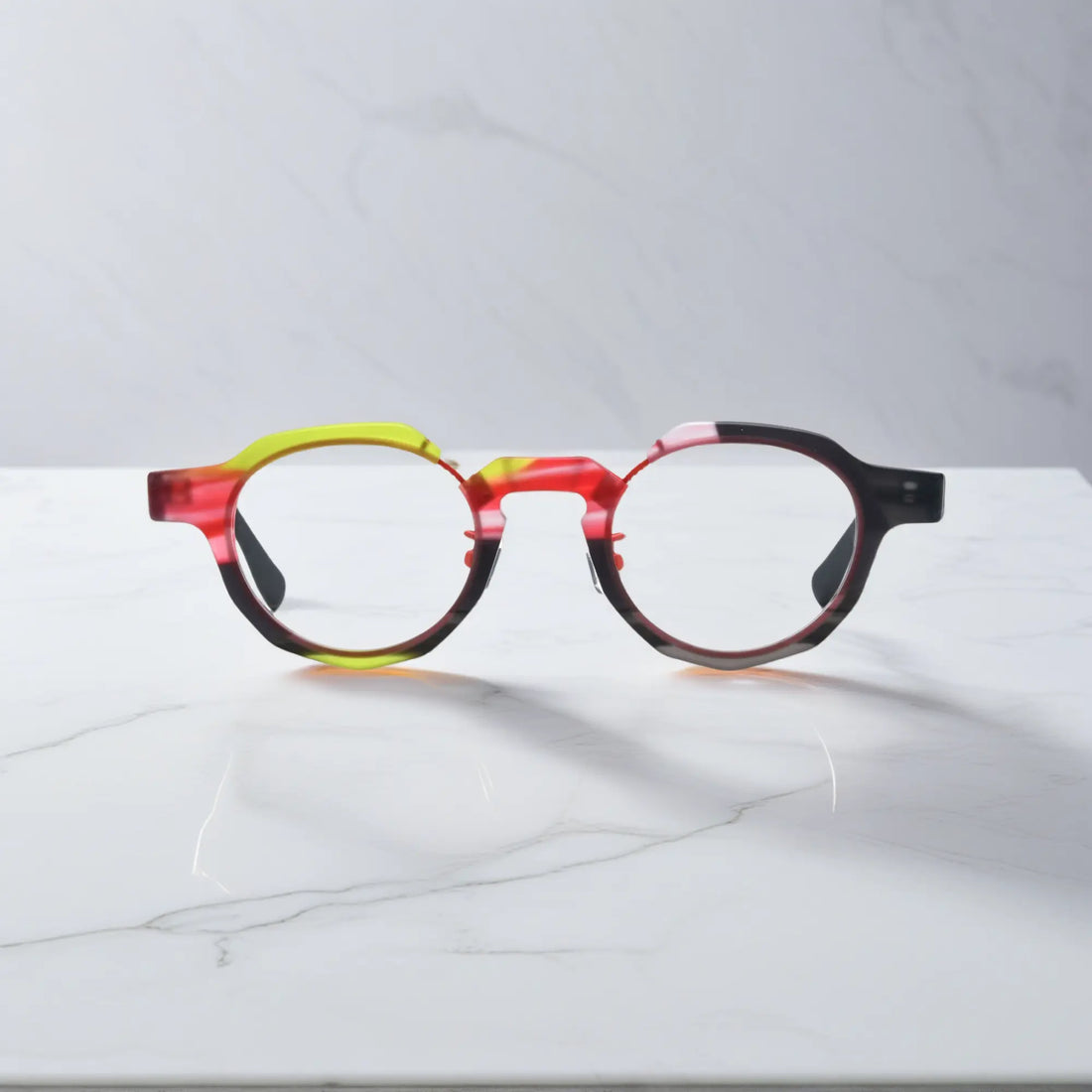 Front view of VoyueLens™ Midnight Flame VL19378 eyeglasses with black and red accents