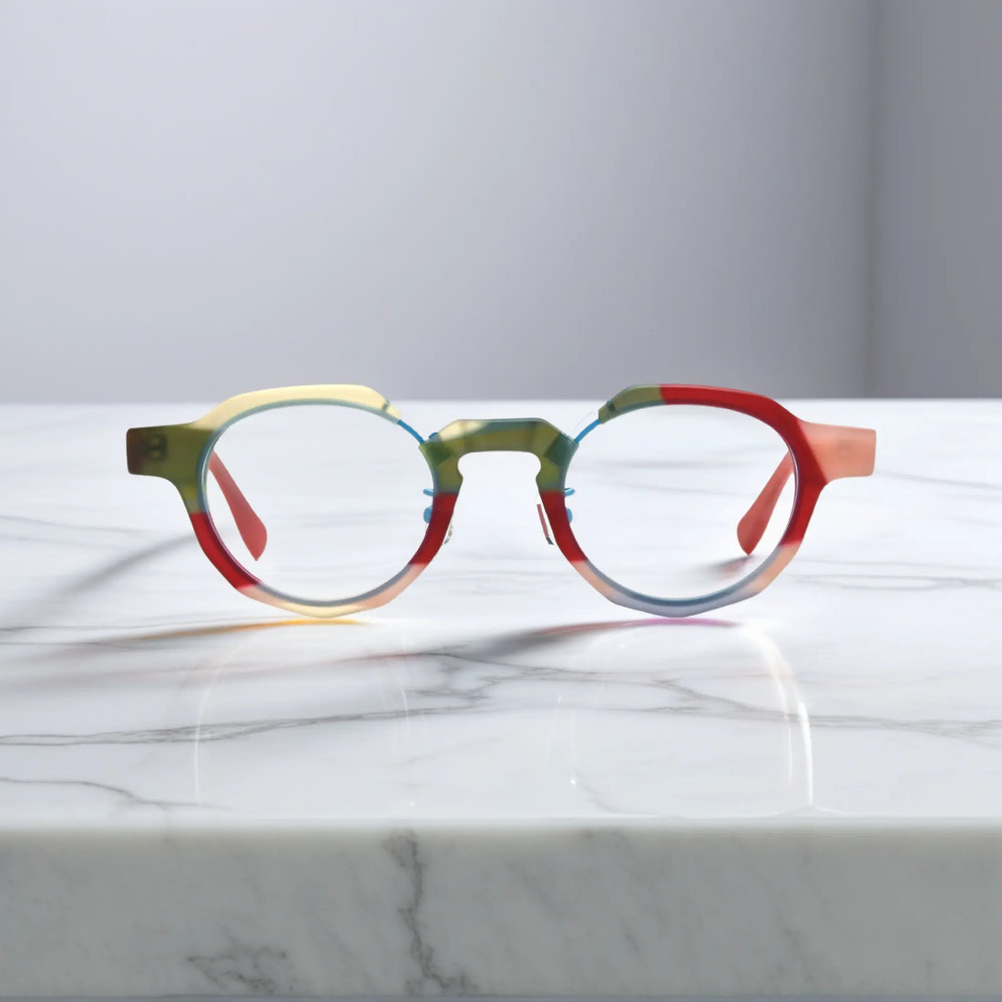 Front view of VoyueLens™ Rose Blush VL19378 eyeglasses with soft pink translucent frame