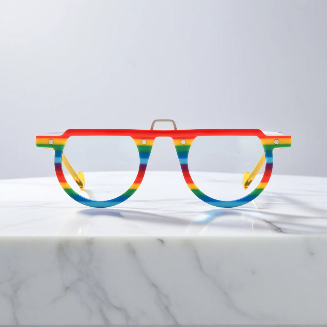 Front view of VoyueLens™ VL19383 eyeglasses in Rainbow Stripe – multicolor striped round frame
