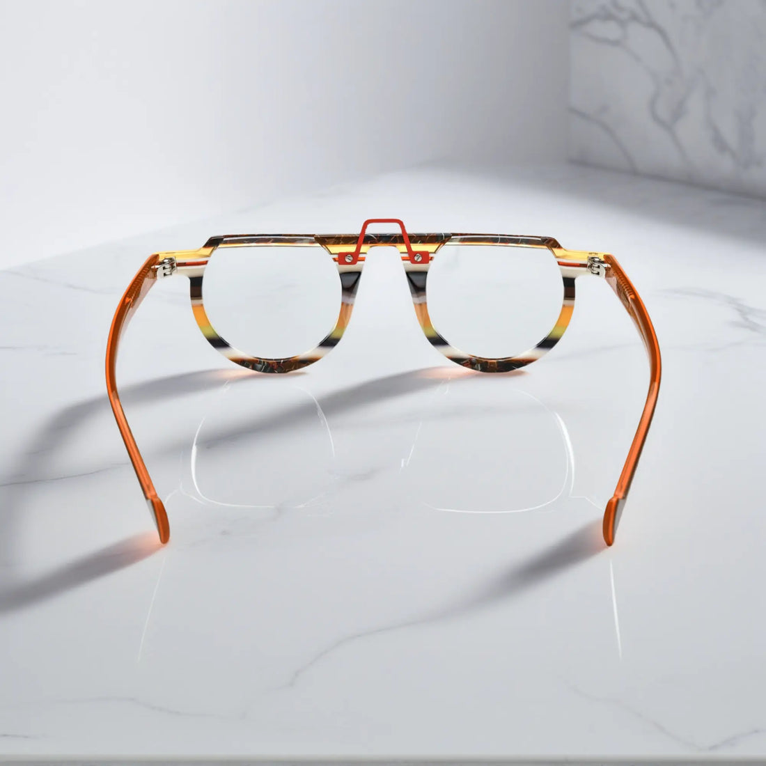 Rear view of VoyueLens™ Amber Stripe eyeglasses – VL19383 design