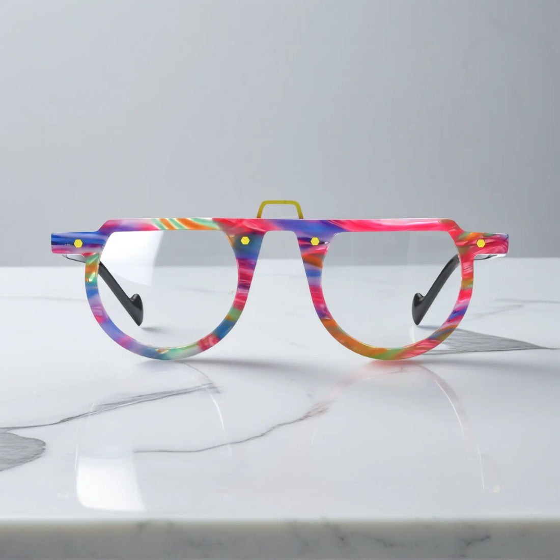 Front view of VoyueLens™ VL19383 eyeglasses in Rainbow Rush – vibrant, multicolor round frame